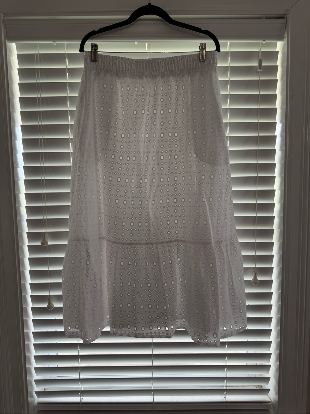 Time and Tru White Eyelet Midi Skirt with Ruffle Tier